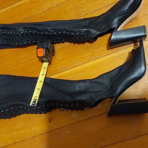 VC John Camuto Black Lamb leather OTK Thigh high Cut out Punk Sexy Boots S.7.5 - Picture 9 of 15